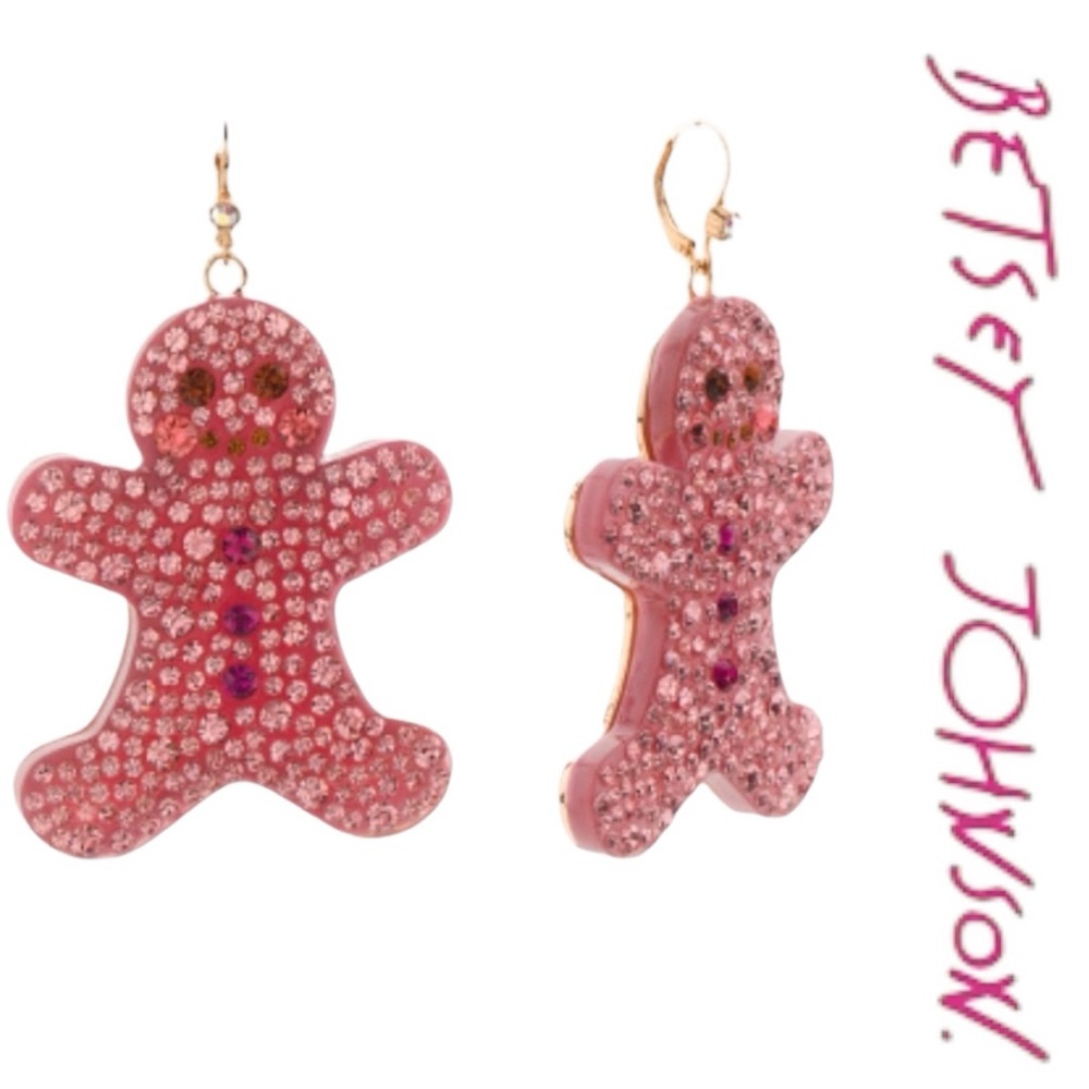 Betsey Johnson Pink Crystal Gingerbread Earrings